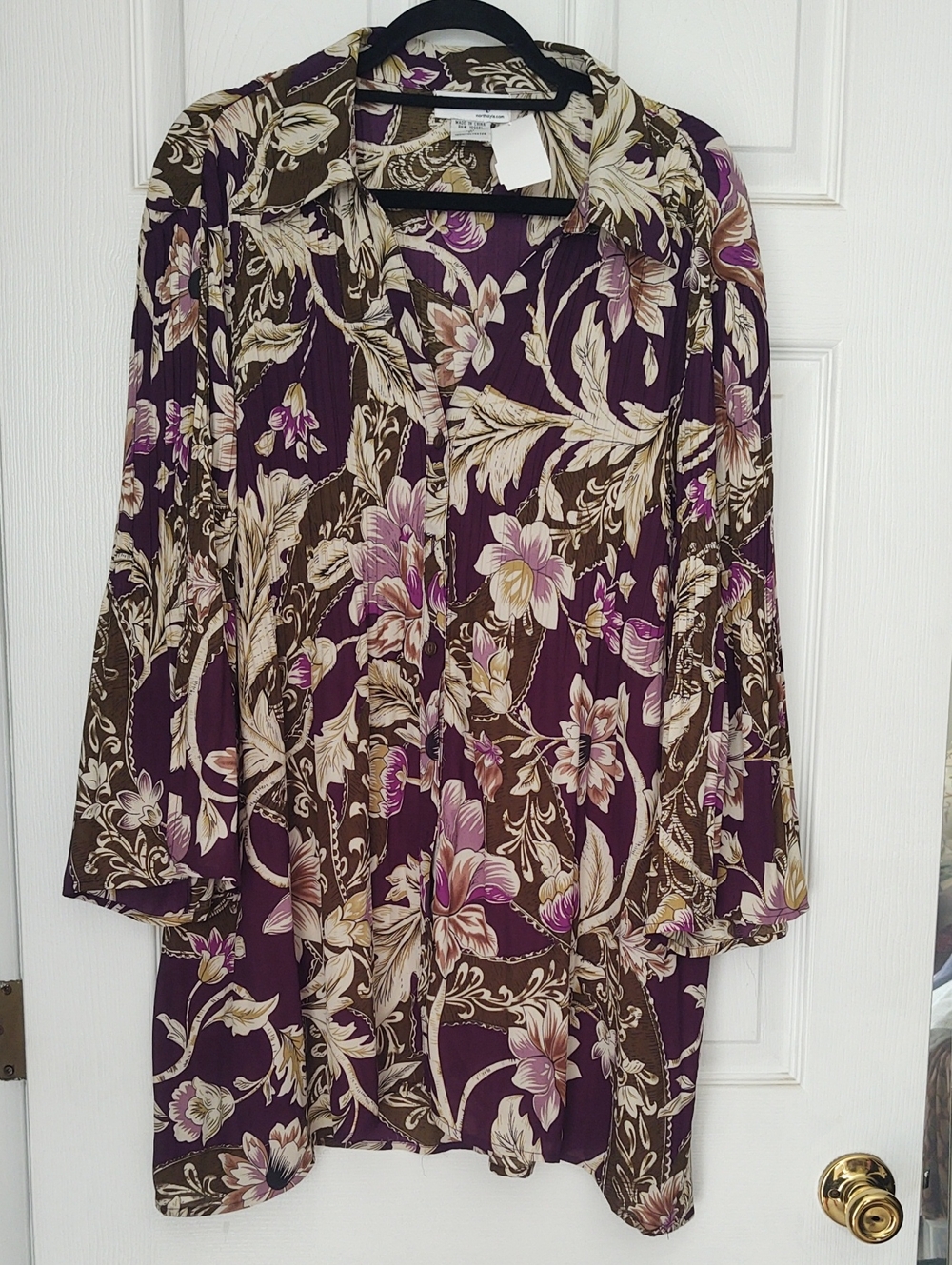 NorthStyle Floral Purple and Cream Flowing Women's Blouse - 3X